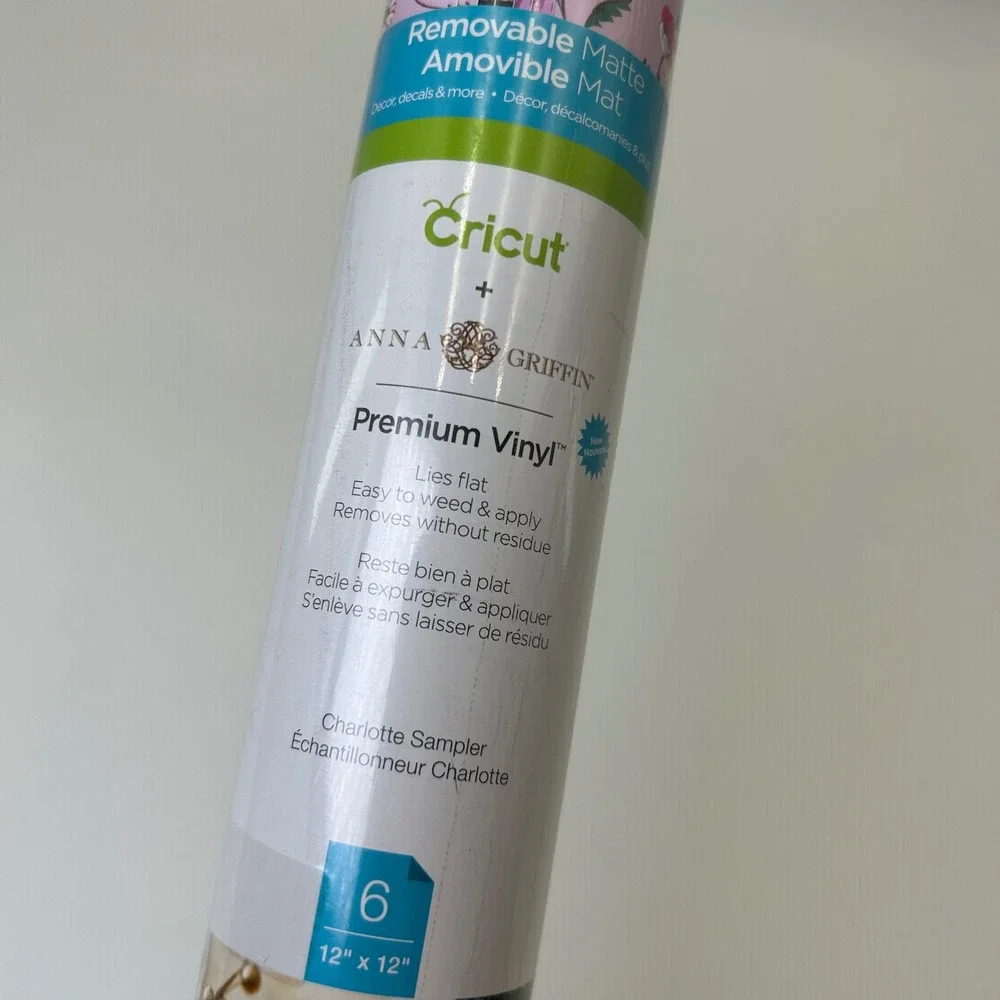 Cricut Anna Griffin Premium Vinyl Charlotte Sampler Six Sheets 12x12 Removable